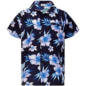 King Kameha Funky Hawaiihemd voor heren, korte mouwen, voorzak, tropische bloemen, wilde bloemenprints, Monoflowers-marineblauw, 6XL