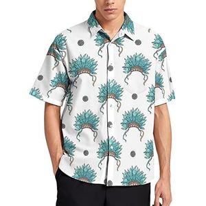 Indiase Hoofdtooi Amerikaanse Inheemse Cultuur Hawaiiaanse Shirt Voor Mannen Zomer Strand Casual Korte Mouw Button Down Shirts met Pocket