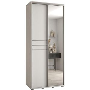 MEBLE KRYSPOL Davos 11 120 Kledingkast met twee schuifdeuren voor slaapkamer - Moderne Kledingkast met spiegel, kledingroede en planken - 235,2x120x60 cm - Wit Wit Zilver