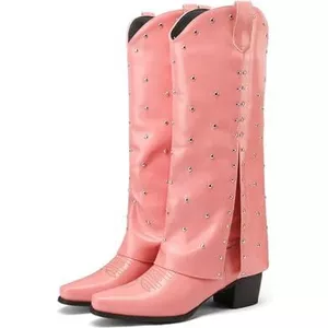 DREAM PAIRS Cowboylaarzen voor dames, cowboylaarzen, geborduurd, gestikt, korte westernlaarzen, lage dikke hak, puntige neus, enkellaarsjes, Zwart, 37.5 EU