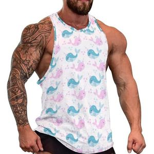 Little Whale Eenhoorn Heren Tank Top Grafische Mouwloze Bodybuilding Tees Casual Strand T-Shirt Grappige Gym Spier