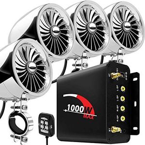 Aileap - 1000W - 4 Kanaals Motor Versterker - Chrome - Bluetooth Motorfiets Stereo Speakers Audio Systeem