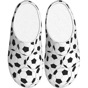 JEJEA Zwart En Wit Voetbal Patroon Print Indoor Gezellige Schoenen Slippers Herfst Winter Thuis Slippers Indoor Scuff Gesloten Teen Huis Schoenen, Zwart, 37.5 EU