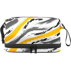 Dubbellaags cosmetische tas geel en grijs draagbare make-up tas reizen organisator zakje voor vrouwen meisjes toiletartikelen tassen, Meerkleurig, 27x15x14 cm/10.6x5.9x5.5 in, Make-up zakje