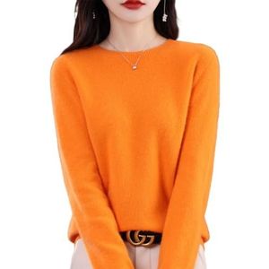 QuyiFa Kasjmier truien voor dames, kasjmier truien dames merino wollen trui dames, trui lichtgewicht gebreide top (oranje kleur,S)