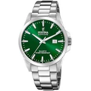 Festina Herenhorloge F20024/6 klassieke roestvrijstalen behuizing 316L zilver 316L roestvrij stalen armband zilver, groen, groen