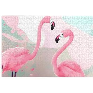 Twee roze flamingo's creatieve puzzelkunst, 1000 stuks gepersonaliseerde fotopuzzels, veilig en milieuvriendelijk hout, een goede keuze voor geschenken