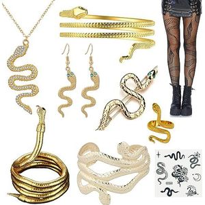 XHBTS slangensieradenset, armband, oorbellen, ring, haarspeld, netpanty, tattoo-stickers, halsband, halsketting voor Halloween-party, 10 stuks, metaal, geen edelsteen, legering, chinlon, spandex, Geen