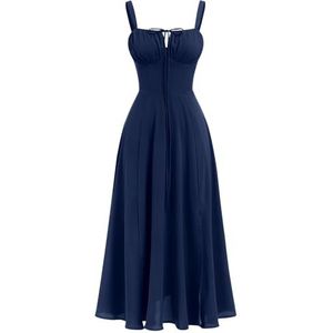 XDMSZ66 Zomerjurk voor Vrouwen 2024 Bloemen Korsetjurk Boho Vloeiende Split Bustier Lace Up Midi Jurken Uitgaan A Lijn Casual Zonnejurk Verstelbare Spaghetti Bandjes Bodycon Geel XL, Donkerblauw, L