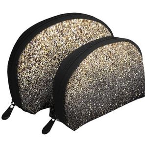 Make-uptas, cosmetische reistas 2 stuks draagbare clutch zakje set zakje organizer gouden glitter zwart gouden stippen, zoals afgebeeld, Eén maat