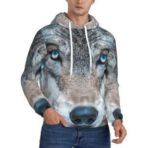 Jkkghll Blauwe Ogen Wolf Print Mannen Hooded Warme Lichtgewicht Trui Voor Winter Herfst En Lente Casual Wear, Zwart, XS