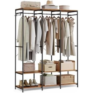 SONGMICS Open kledingkast, kledingrek, kledingstandaard met kledingstang, planken, afneembare haken, 40 x 141 x 180 cm, vintage bruin RGR005B01