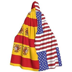 ZYVIA Amerikaanse vlag van Spanje Halloween volwassen cape met capuchon - comfortabele elastische draperie perfect voor Halloween cosplay prom party comic con party decoratie cape