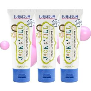 Jack N' Jill Natuurlijke tandpasta voor kinderen, gemaakt met natuurlijke ingrediënten, helpt tandvlees en strijd, vanaf 6 maanden + bubblegum smaak 3 x 50 g