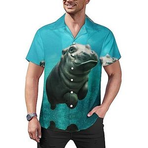 Grappig nijlpaard heren casual button-down shirts korte mouw Cubaanse kraag T-shirts tops Hawaiiaans T-shirt XL