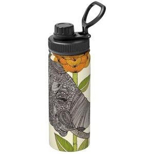 WSHFFILO Olifant gedrukt 18oz Space Jug Geïsoleerde Ruimte Kruik met Stro Geïsoleerde Water Fles