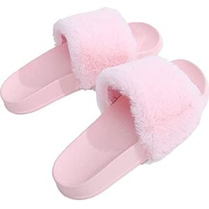 APIKA Slippers voor vrouwen Nepbont Slipper Fuzzy Fluffy Comfy sliders Open teen Slip on (41 EU, Roze)
