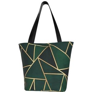 BeNtli schoudertas, grote linnen tas, casual tas voor dames, herbruikbare boodschappentassen, groen en goudkleurig patroon., Als afbeelding, Eén maat