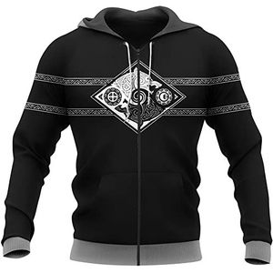 Nordic Odin's Wolf Viking Zip Pullover, Mannen Mode 3D Print Fenrir Tattoo Hoodie, Gothic Losse Nieuwigheid Middeleeuwse Losse Plus Size Sweatshirt S-5XL