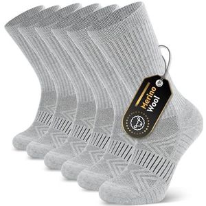 Ruixue Merino wandelsokken voor heren en dames, outdoorsokken, trekkingsokken, merinowol, sportsokken, hardloopsokken, sneakersokken voor heren, dames en kinderen, 3 paar, Grijs 3 paar, 43-46 EU