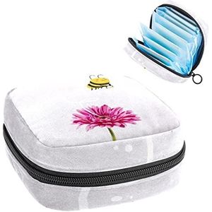 Leuke Bee met bloemen-01, Periode Pouch Draagbaar, Tampon Opbergtas,Tampon Houder voor Portemonnee Vrouwelijke Product Organizer, Meerkleurig, 4.7x6.6x6.6 in/12x17x17 cm