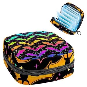 Opbergtas voor maandverband, menstruatiecup zakje, menstruatiezakorganizer voor vrouwelijke pads, tampons, veelkleurige Halloween-vleermuizen