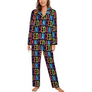 Kleurrijke Dans Brief Vrouwen Lange Mouw Button Down Nachtkleding Zachte Nachtkleding Lounge Pyjama Set XL