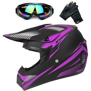 Jeugd motorhelmen, kinderfiets rijhelm, jongens en meisjes, scooter ski ATV helm, DOT / ECE-certificering, geschikt voor alle seizoenen (paars, S)