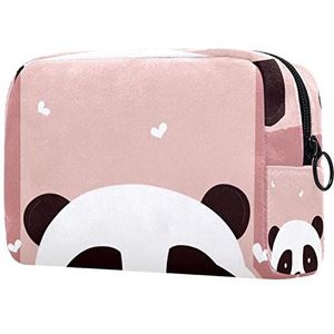Kleine make-uptas voor dames, make-uptas, cosmetische reistas,Panda op roze achtergrond Afdrukken