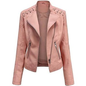 A&M Express Stijlvolle oversized jas van imitatieleer voor dames - casual bovenkleding in gestreepte stijl uit de jaren 90, roze, M