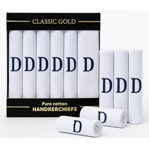 Dudu N Girlie 7 Pack van Heren/Heren Witte Satijn Omrand Zakdoeken Met & Blauwe Geborduurde Initialen, D, One Size