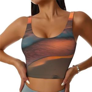 Zonsondergang op het strand print comfortabel vrouwen sport vest yoga workout vest voor vrouwen lichtgewicht zomer, Zwart, S
