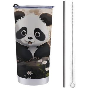 FZMTLDS Panda Dierenbeker 20 oz roestvrijstalen waterflessen met handvat lekvrije grote capaciteit autobeker reismok geïsoleerde koffiekop geschenken voor vrouwen mannen