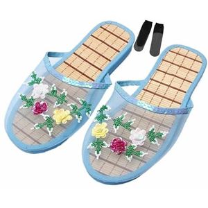 Chinese mesh pantoffels for dames Chinese sandaalpantoffels met bloemenkralen en ademende mesh for dames met sokken (Color : Blue, Size : 37 EU)