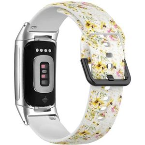 RYANUKA Sport-zachte band compatibel met Fitbit Charge 5 / Fitbit Charge 6 (mooie bloemenslinger gele roos lelie camelia zonnebloem) siliconen armband accessoire, Siliconen, Geen edelsteen