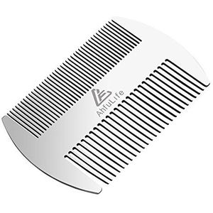 AhfuLife Metalen kam en baardkam EDC-formaat, perfect voor portemonnee en tas, antistatische baardkam met roestvrijstalen kam, zilverkleurig