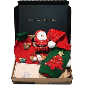 Monster J Xmas Dog Gift Box met kerstmuts (voor mensen), andere accessoires Kerstmis piepende hond speelgoed (kerstman), eland gewei haarclip, 2 stuks kerst hondentruien voor kleine honden