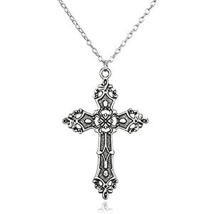 Fashion Vintage Cross Pendant Necklace For Women Men Gift Long Chain Punk Goth Jewelry Accessories Choker Gothic-Antique Silver Plated,45cm