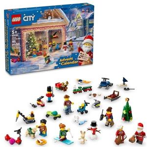 LEGO City 2024 adventskalender, aftelcadeau voor feestdagen vanaf 5 jaar, 24 verrassingen voor kinderen, leuke miniatuurkerstfiguren met feestelijke truien, kerstman en mevrouw Claus minifiguren,