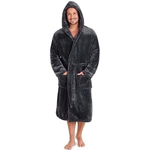 CityComfort Ochtendjas, voor heren, superzacht, fleece, met capuchon, warm, antraciet, XL