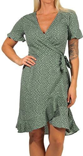 ONLY dames jurk wikkel, Chinos Green Aop: Black Spot, 36