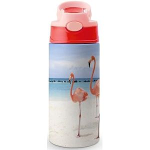 Flamingo 12 oz waterfles met rietje koffiebeker waterbeker roestvrij staal reismok voor vrouwen mannen roze stijl