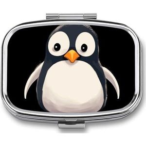 Leuke Pinguïn Pil Doos 2 Compartiment Geneeskunde Organizer Draagbare Pil Container Vierkante Pil Houder voor Pocket Reizen Pil Case voor Portemonnee