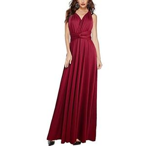 EMMA sexy maxi-jurk voor dames, elegant, V-hals, open rug, bindstrikje, geplooide avondjurken, mouwloos, schoudervrij, cocktailjurk, wijnrood, XL
