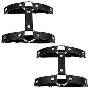 Aabellay 2 stuks dubbele rij kousenbanden beenring gotische been elastische punk harnas jarretellegordel verstelbare jarretel met 2 metalen clips - zwart, Zwart, M