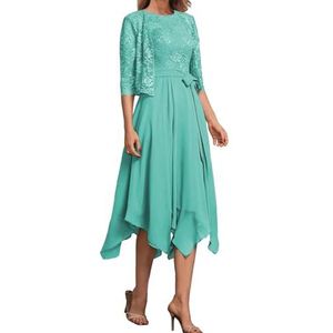 2 Stuks Moeder Van De Bruid Bruidegom Jurken Met Jassen Kant Formele Avond Grootmoeder Jassen Thee Lengte ZM193, Turkoois, 32