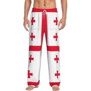 Vlag van Georgia Print heren broek pyjamabroek, zachte loungewear pyjama slaapbroek met zakken, lichtgewicht nachtkleding voor comfortabele slaap, Wit, S