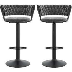 Fluwelen barkrukken met geweven rugleuning set van 2, 360° draaibare barkrukken met metalen onderstel, moderne barstoel verstelbare tegenhoogte krukken for keukeneiland, café, pub (Size : Gray-black