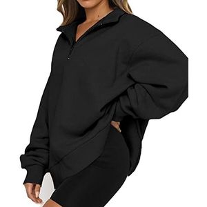 Oversized trui met kwartrits dames | 1/4 rits tienermeisjes vallen trendy kleding - Winter sweatshirt met lange mouwen en revers voor dames,