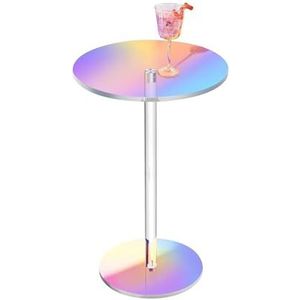 XIOXJK Iriserende acryl bijzettafel, salontafel ronde bijzettafel acryl salontafel, heldere ronde koffietafel, gemakkelijk te monteren moderne minimalistische regenboog decor A